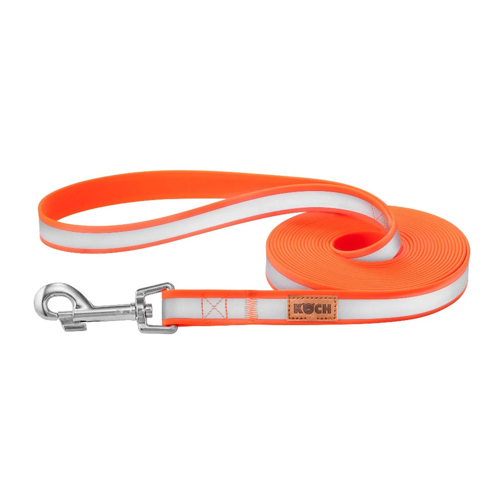 KOCH Waterproof Schleppleine reflektierend & wasserfest neonorange mit Handschlaufe #farbe_neonorange mit Handschlaufe