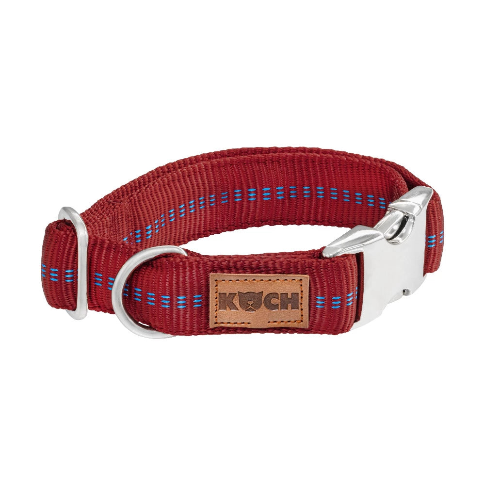 KOCH Premium Alu-Klick Hundehalsband gepolstert rot mit Kennfäden #farbe_rot mit Kennfäden